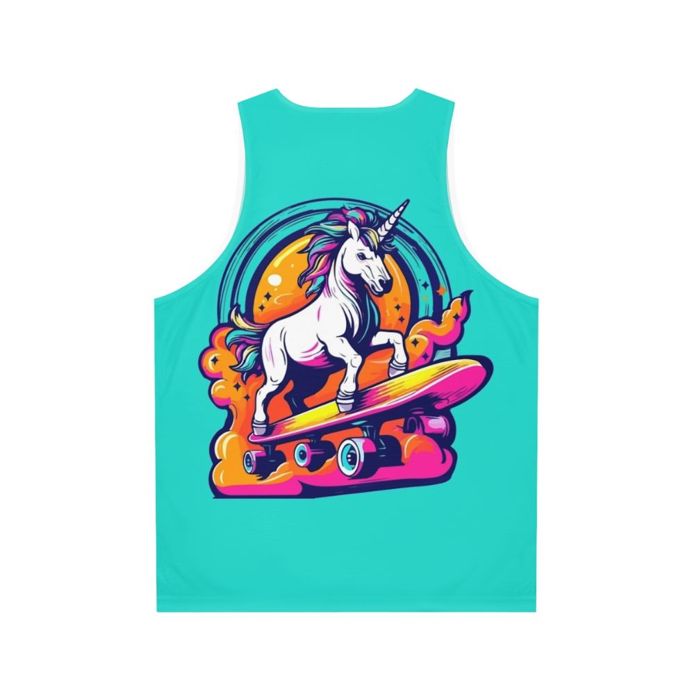 Neon unicorn skateboarding unisex tank top - Back