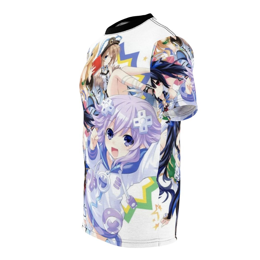 Colorful t-shirt featuring the beloved Neptunia CPU characters from the popular anime and manga series. - men left