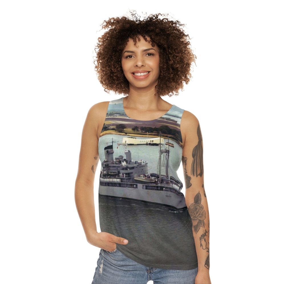 USS Isle Royale AD 29 Unisex Navy Tank Top - women