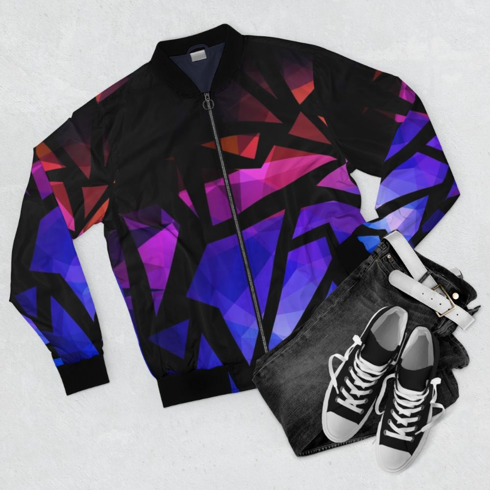 Abstract geometric polygon print bomber jacket - Flat lay