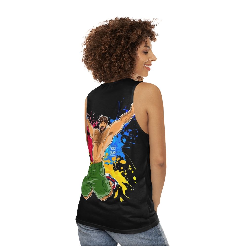 Unisex tank top with bear, otter, and pride designs - women back