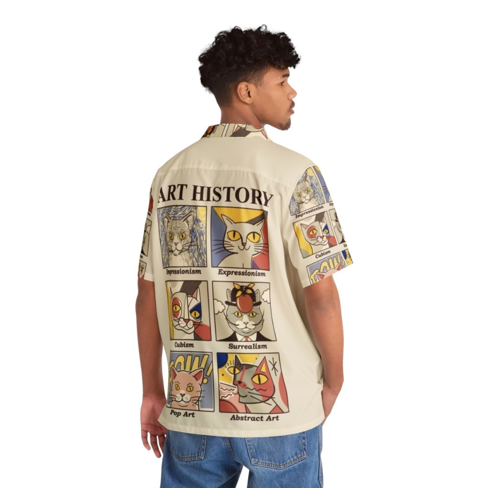 Colorful Art History Hawaiian Shirt with Cat Print - Flat lay