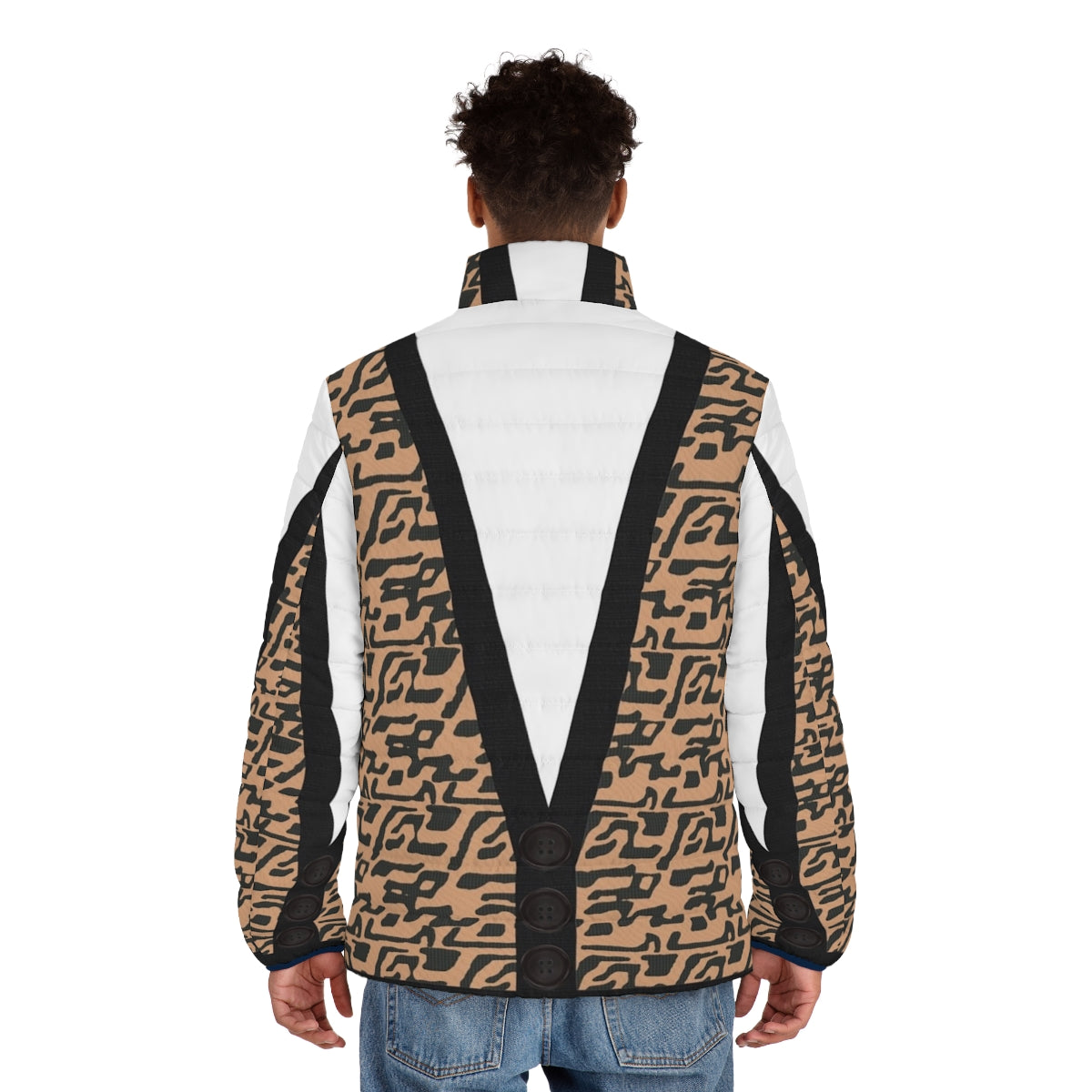 Retro Ferris Bueller inspired puffer jacket with 80s movie fashion style - men back