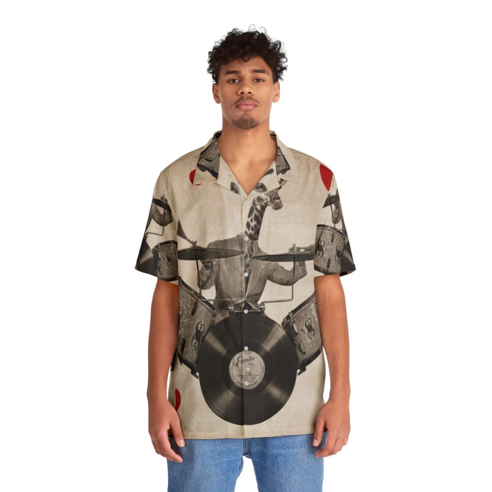 Anthropomorphic giraffe drummer wearing a jazzy Hawaiian shirt - Lifestyle