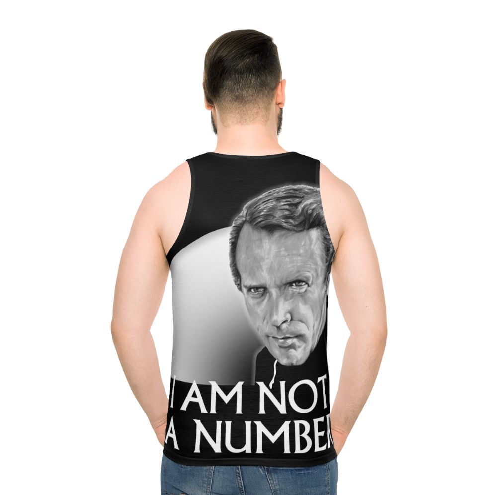 Unisex "I Am Not a Number" Tank Top from The Prisoner TV Show - men back