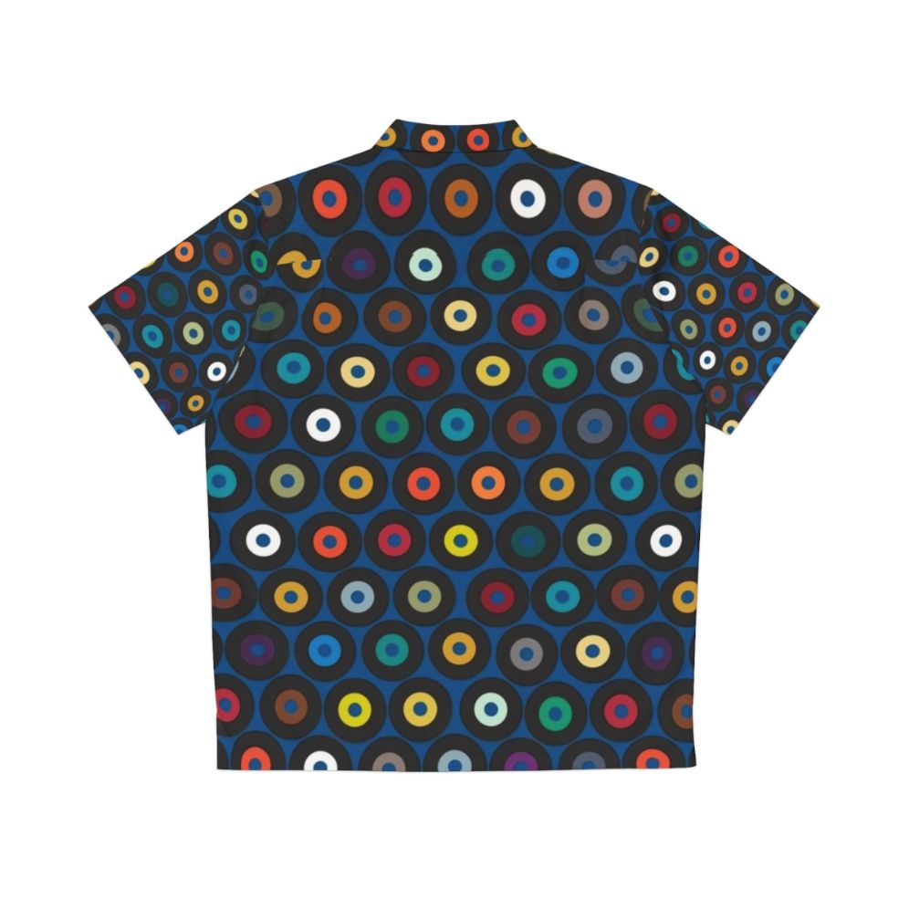 Blue Hawaiian shirt with vinyl record and graphic print design - Back