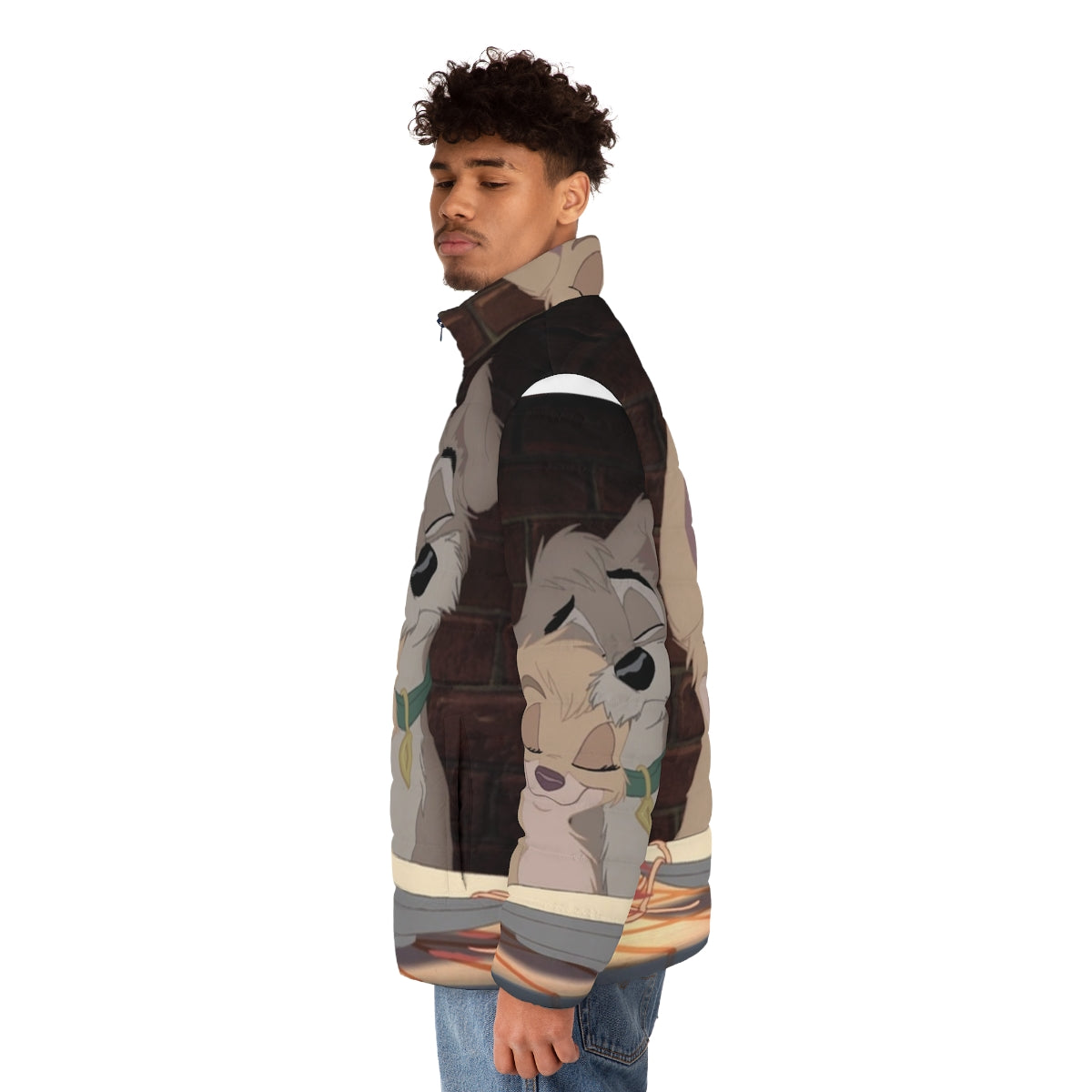 Hazbin Hotel Angel Dust Puffer Jacket with Anime-Inspired Design - men side left