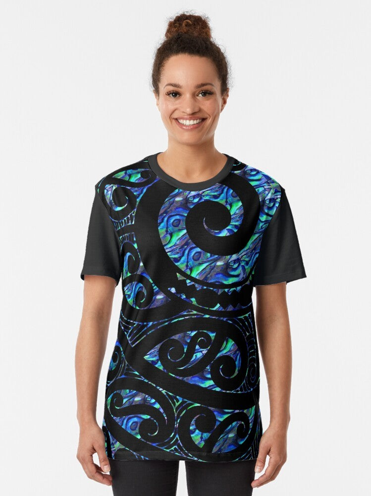 New Zealand Maori paua tattoo koru design graphic t-shirt - Women