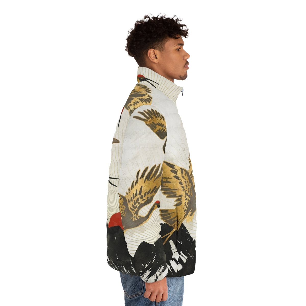 Elegant Flight II Puffer Jacket with modern abstract landscape design - men side right