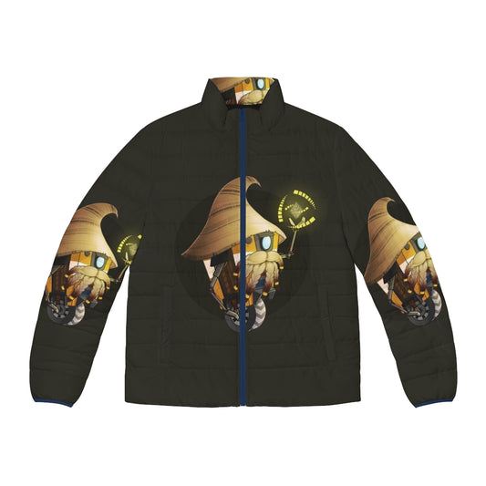 Borderlands-inspired maaaaagic puffer jacket with claptrap and vault hunter design