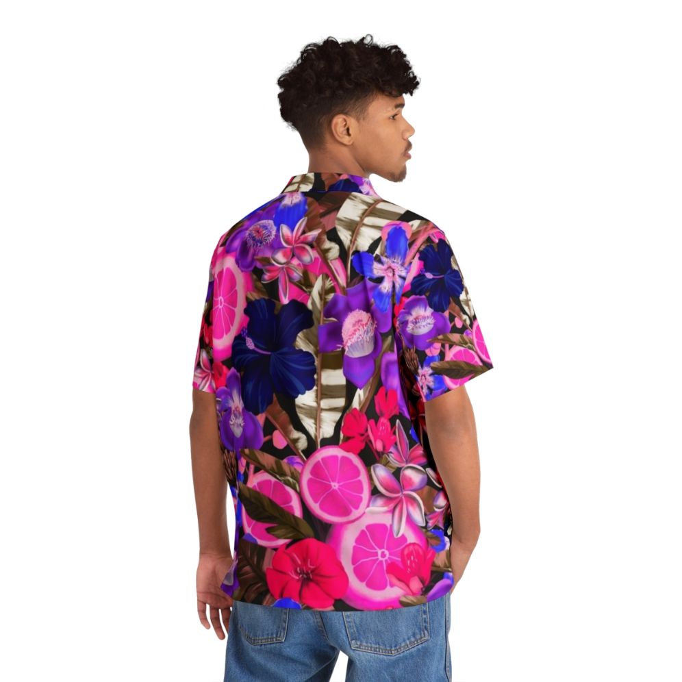 blue hawaiian shirt with colorful floral and fruit pattern - People Back