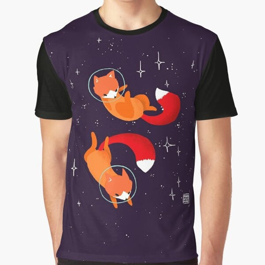 Adorable space foxes design in a cosmic, starry background