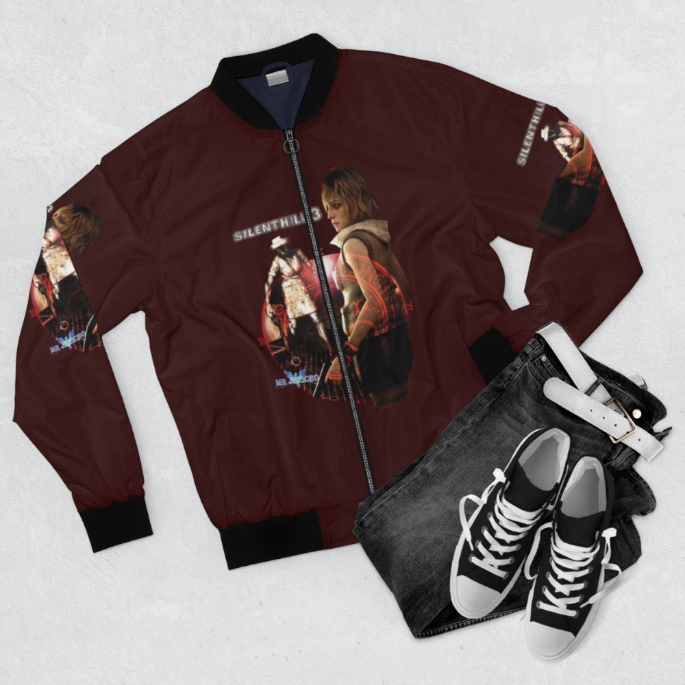 Silent Hill Heather Mason Bomber Jacket - Horror Game Video Game Apparel - Flat lay