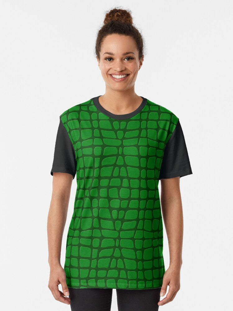 Green crocodile skin pattern animal print graphic t-shirt - Women