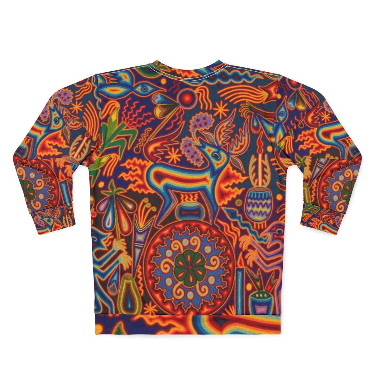 Huichol Sweatshirt with Vibrant Abstract Art Design - Back