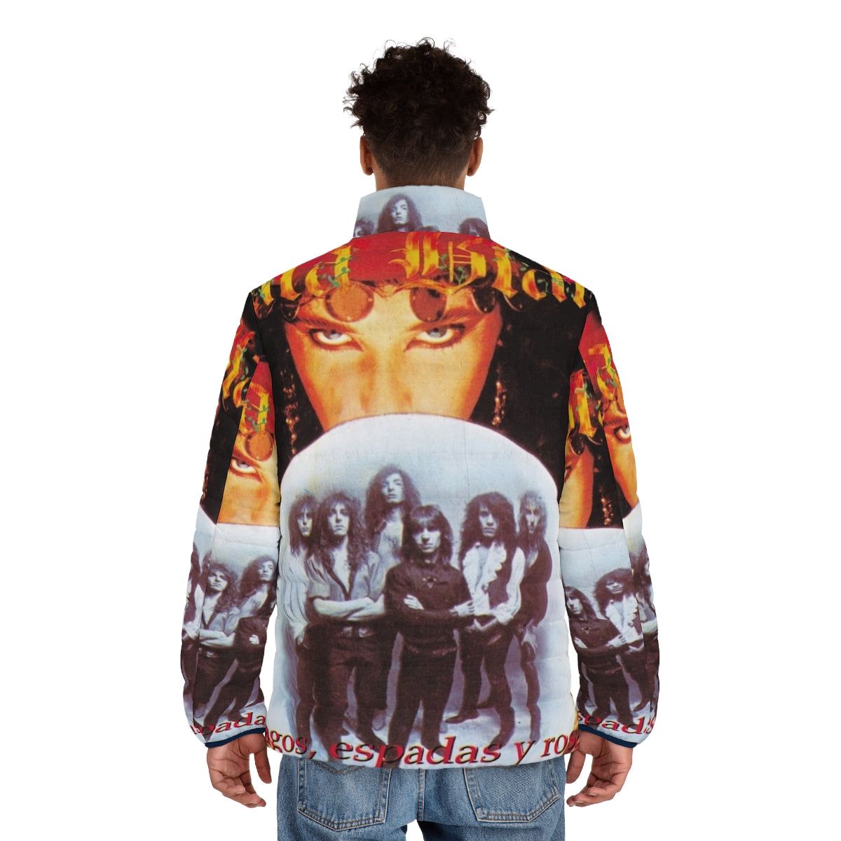 Rata Blanca Heavy Metal Puffer Jacket featuring the album "Espadas Y Rosas" - men back