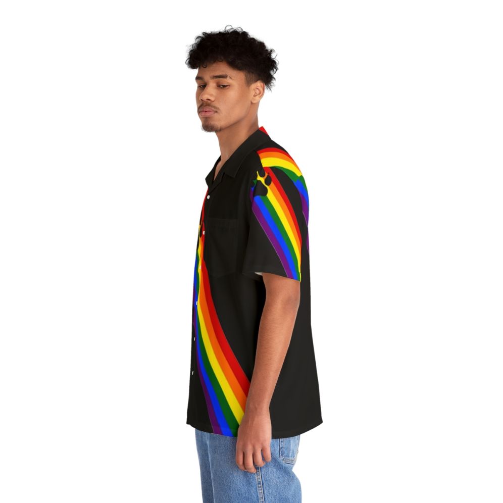 Colorful Hawaiian-style shirt with pup design for LGBTQ pride - People Left