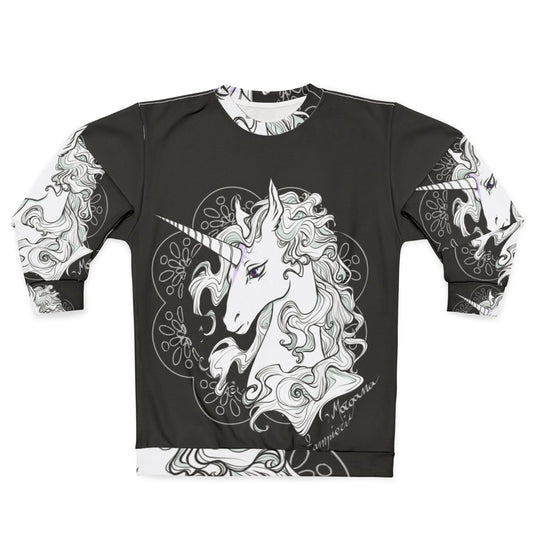 The Last Unicorn Black Sweatshirt featuring a fantasy unicorn design