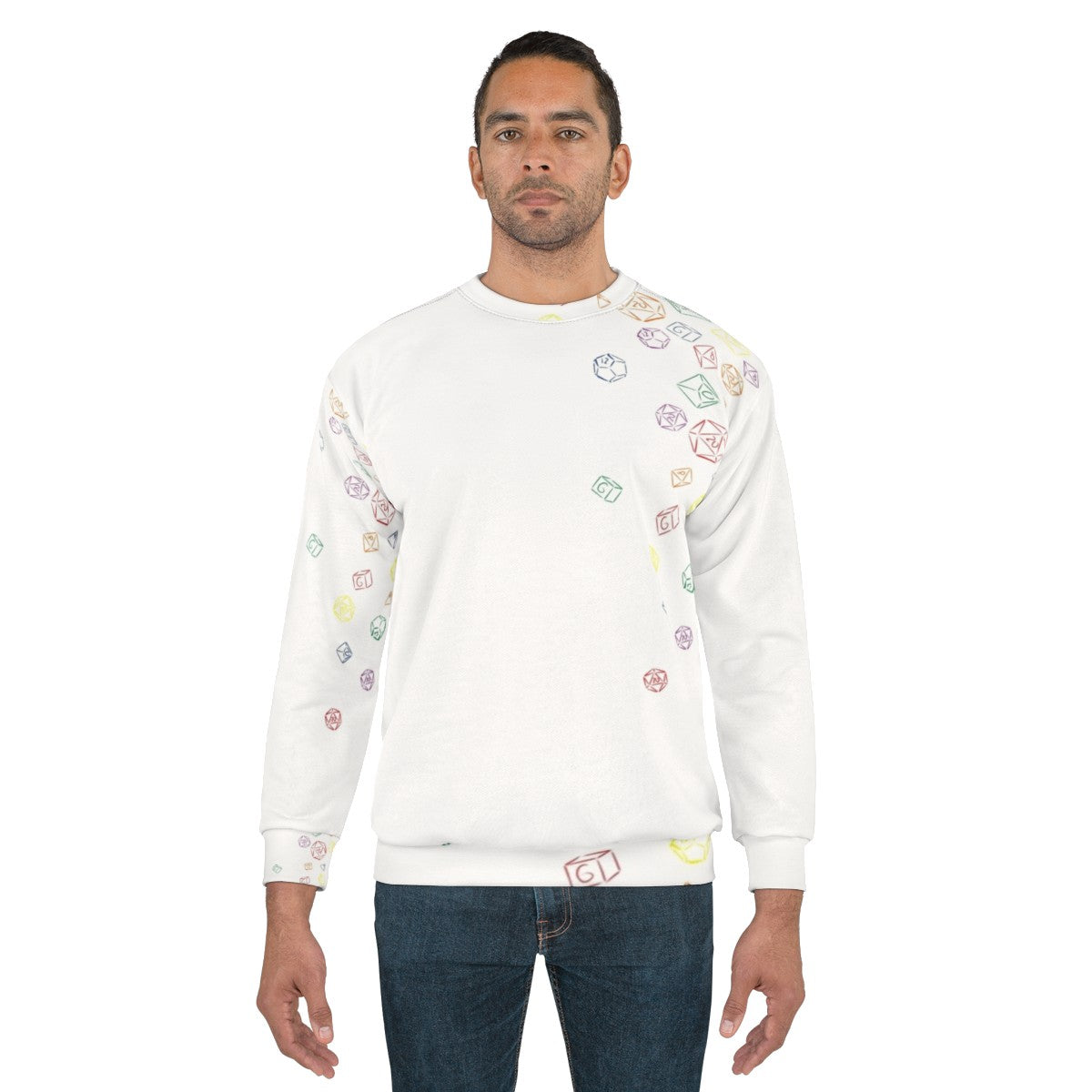 Colorful sweatshirt with a vibrant dice pattern design - men