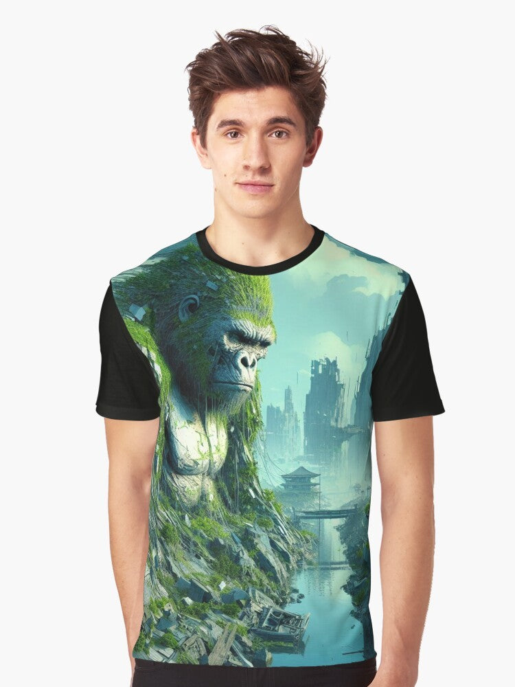 Gorilla mountain graphic on a t-shirt, featuring a nature landscape - Men