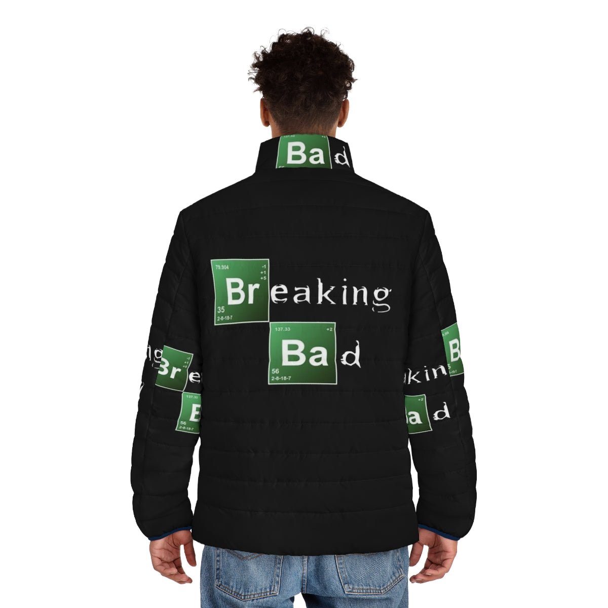 Breaking Bad inspired puffer jacket with respirator mask - men back