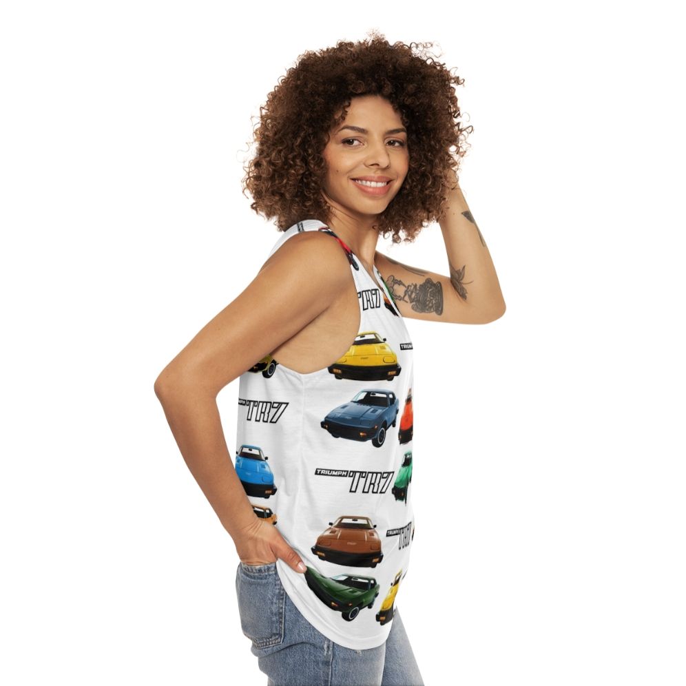 Unisex 70s Triumph TR7 Vintage Car Pattern Tank Top - women side