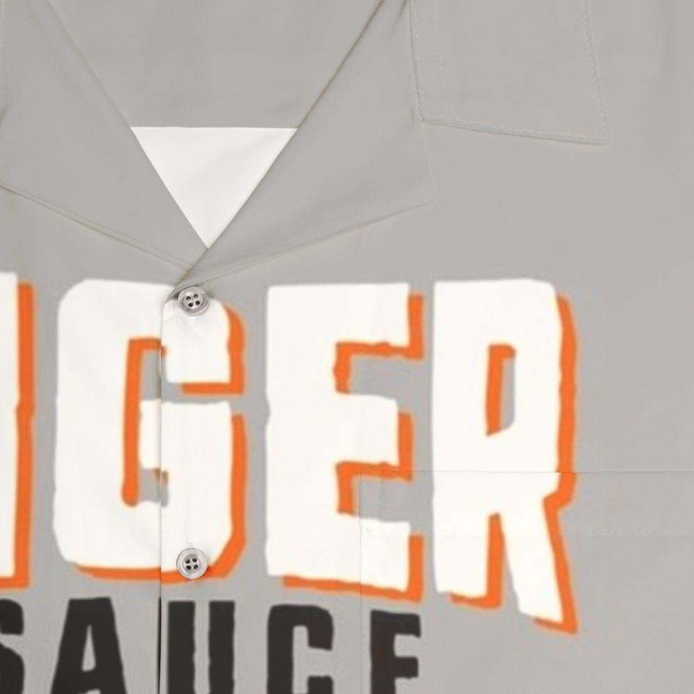 Spicy Hawaiian Shirt featuring Tiger Sauce Branding - Detail