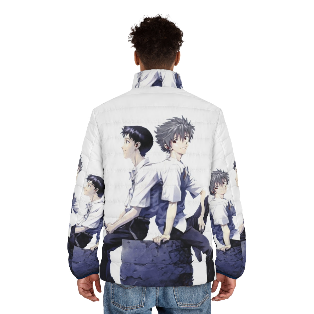 Kaworu and Shinji Evangelion Anime Couple Puffer Jacket - men back