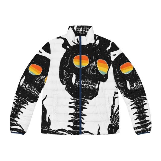 Puffer jacket featuring a surreal, spiritual design with cosmic elements