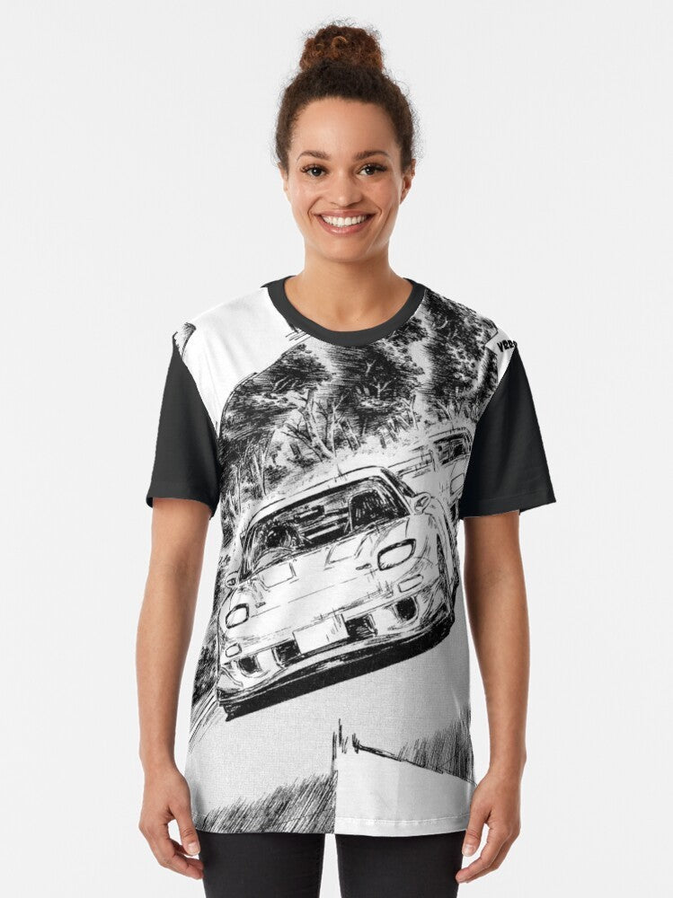 Initial D inspired graphic tee featuring the iconic RX7 and Supra cars - Women