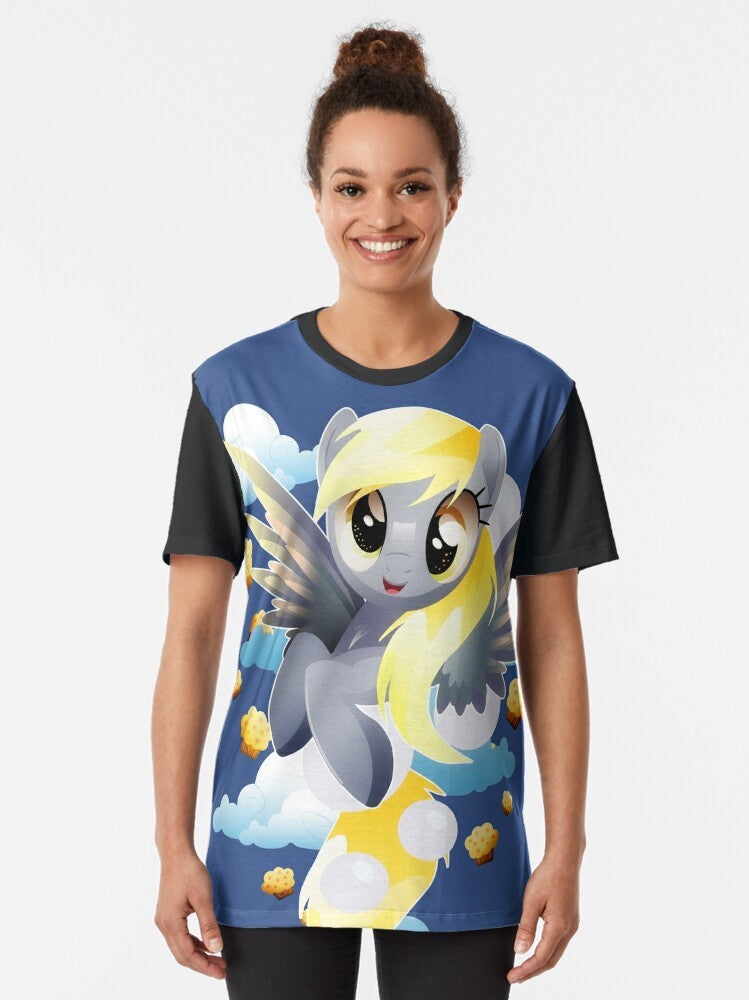 A colorful graphic t-shirt featuring a cute, derpy pegasus pony from My Little Pony: Friendship is Magic. - Women