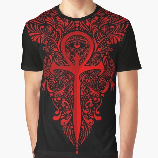 Vampire the Masquerade Graphic T-Shirt featuring an ankh and gothic design