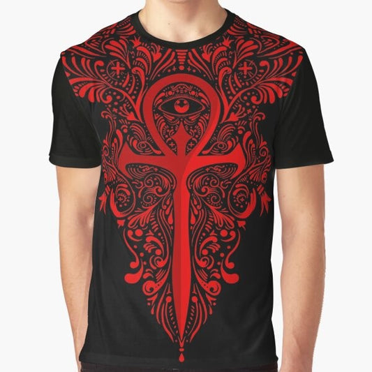 Vampire the Masquerade Graphic T-Shirt featuring an ankh and gothic design