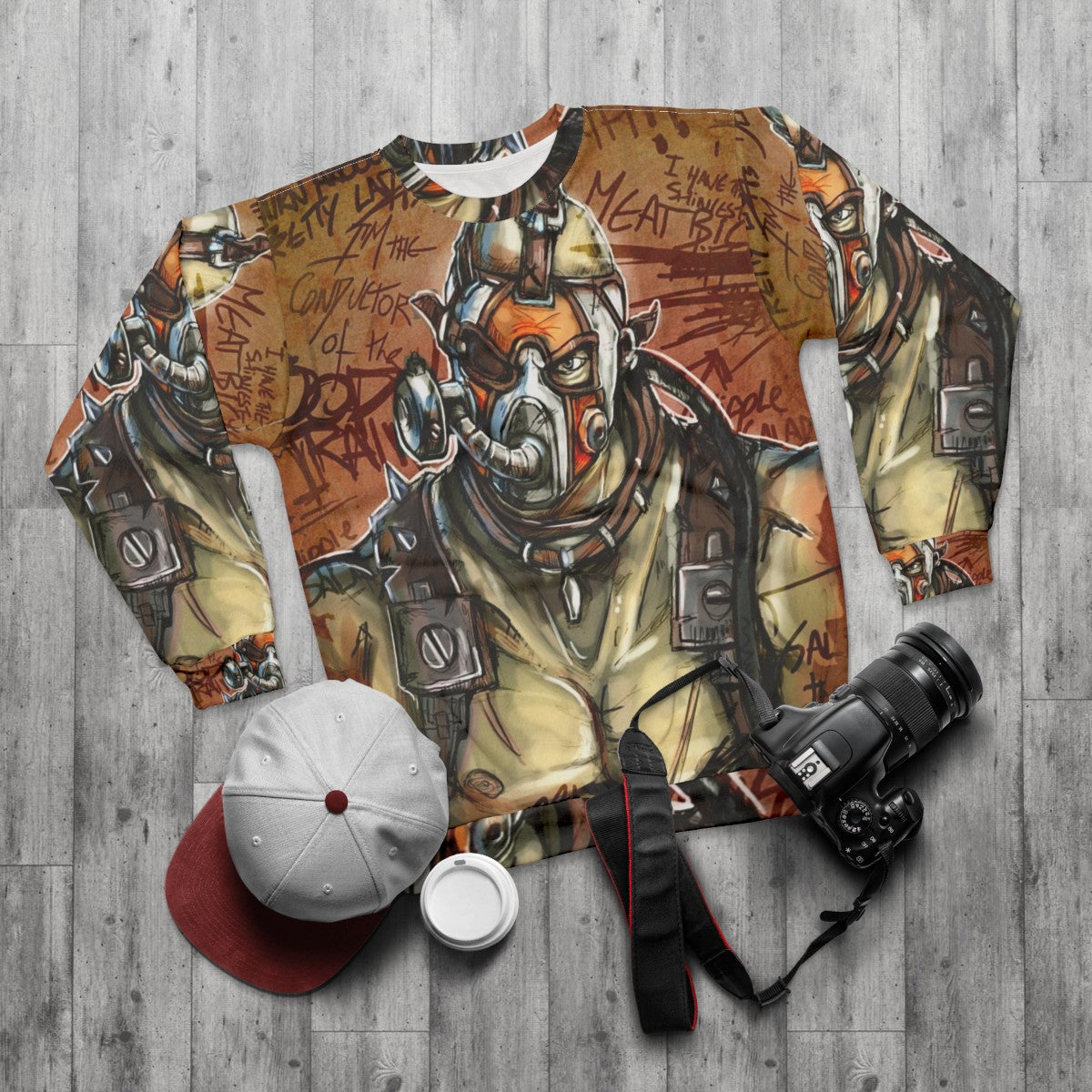 Psycho Sweatshirt 2 - Borderlands Inspired Post-Apocalyptic Fashion - flat lay