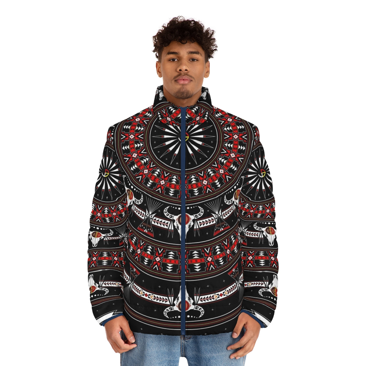 Native American-inspired buffalo puffer jacket - men front