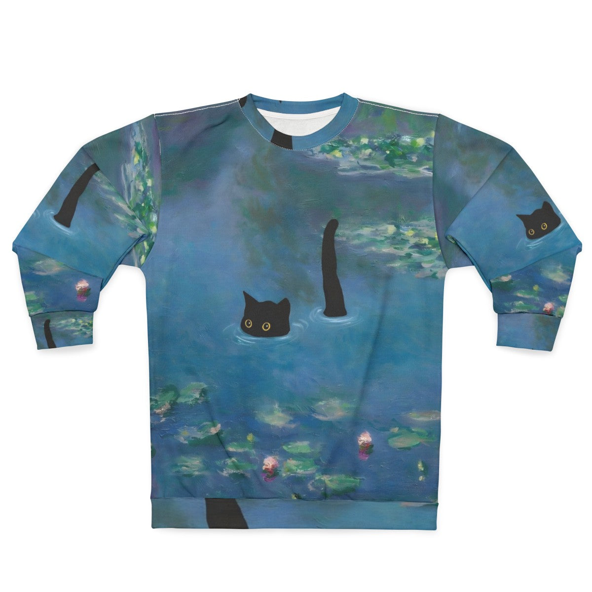 Vintage cat print monet waterlily design on a sweatshirt