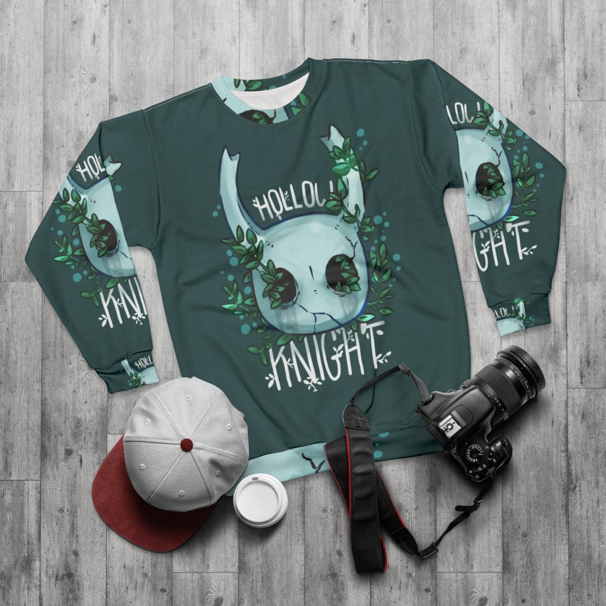 Hollow Knight Sweatshirt - Indie Video Game Fan Merchandise - flat lay