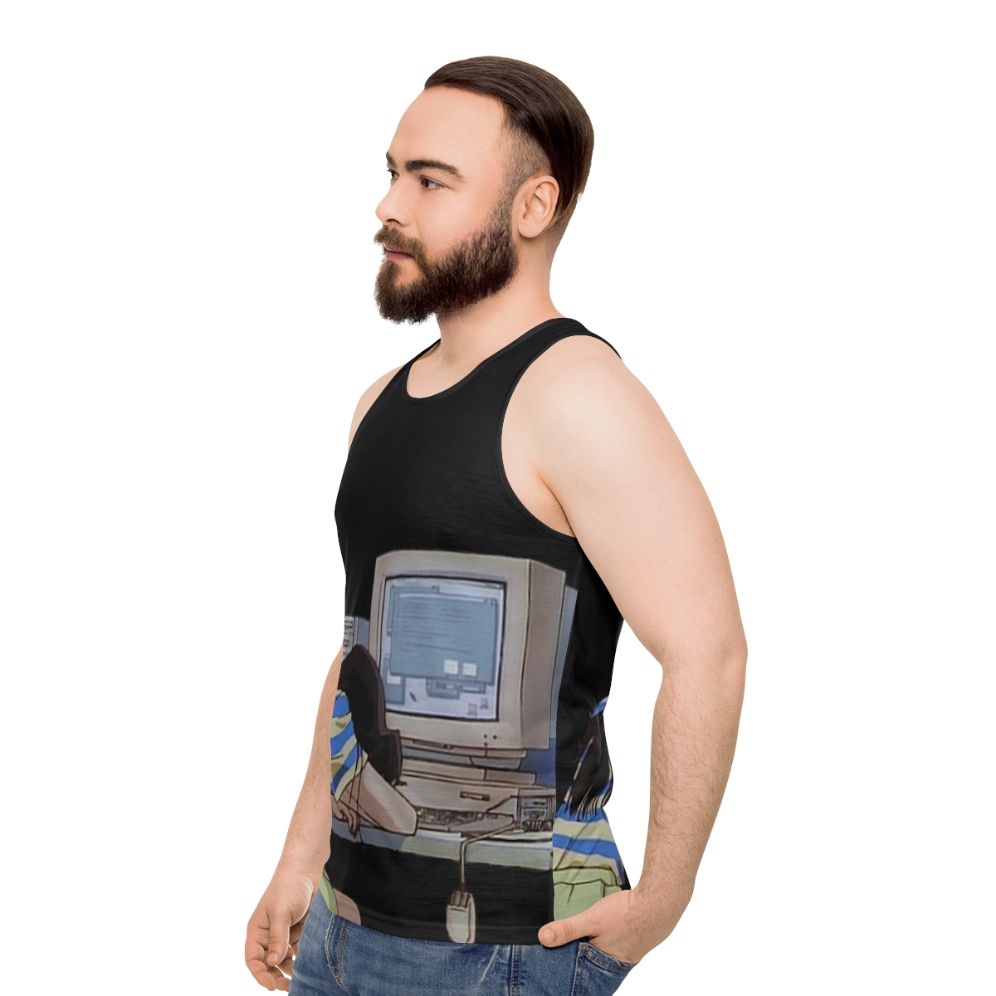 Waiting Unisex Tank Top with Vaporwave and Anime-inspired Design - men side