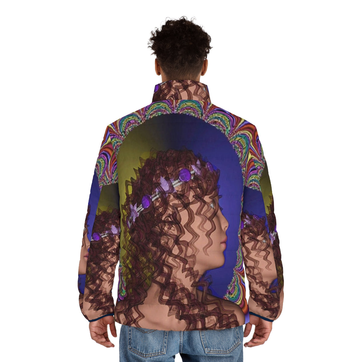 Romantic Puffer Jacket with Whimsical Fantasy Patterns - men back