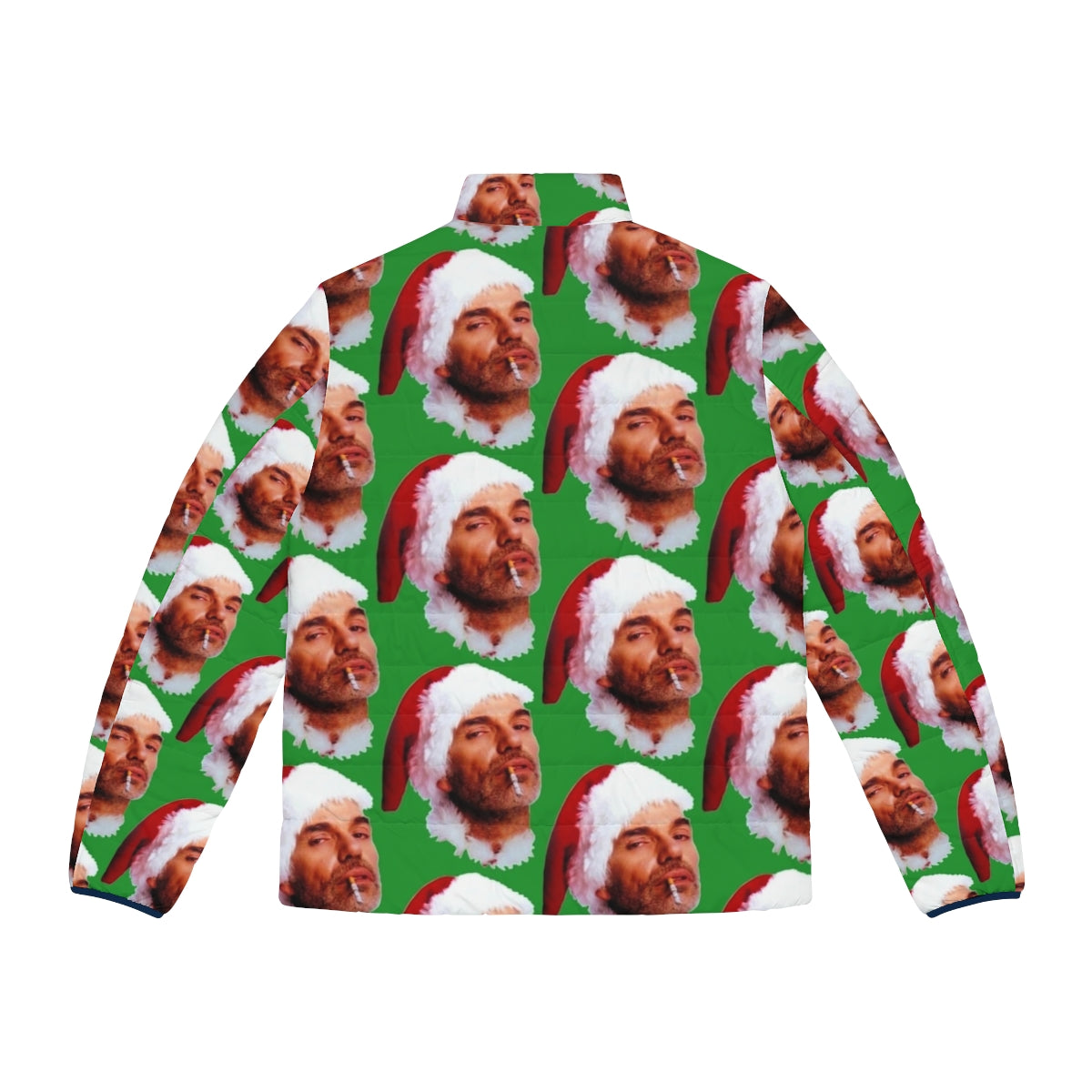 Bad Santa smoking a cigarette wearing a festive puffer jacket - Back