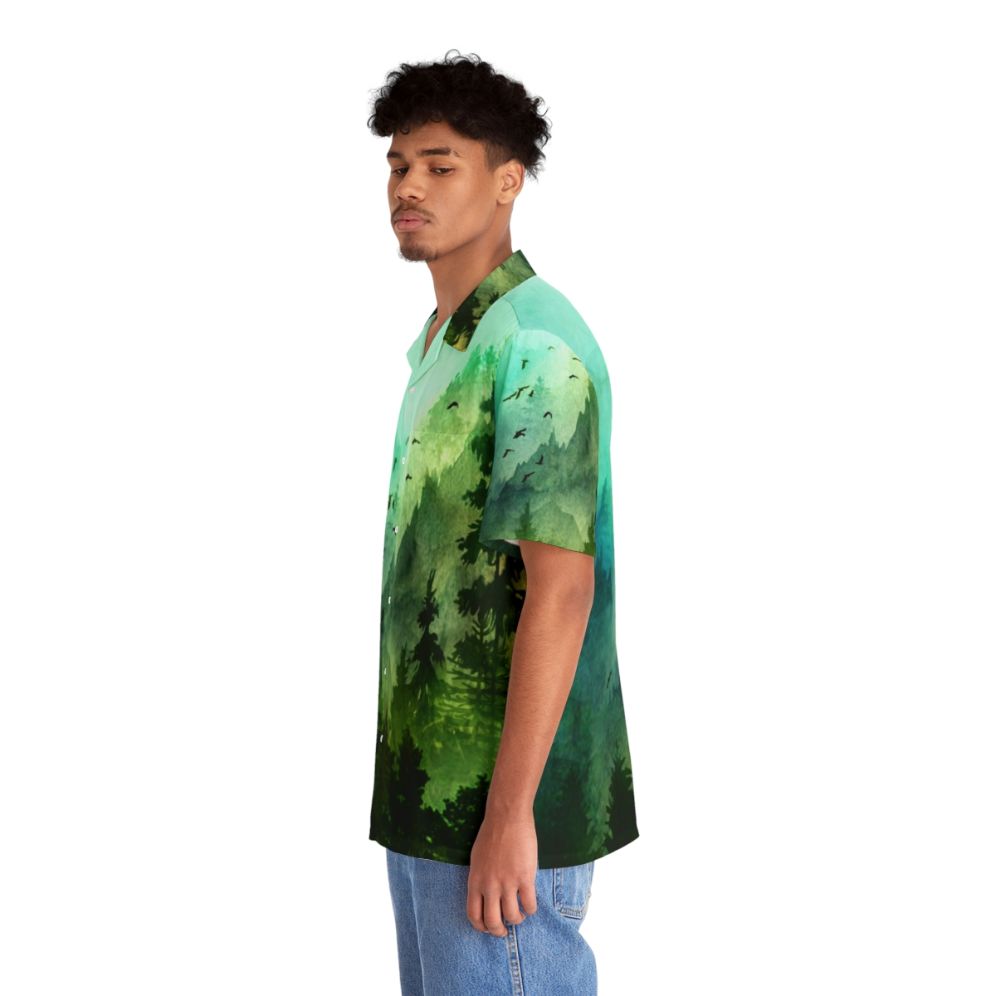 Watercolor Mountain Hawaiian Shirt with Pine Forest and Nature Scenery - People Left