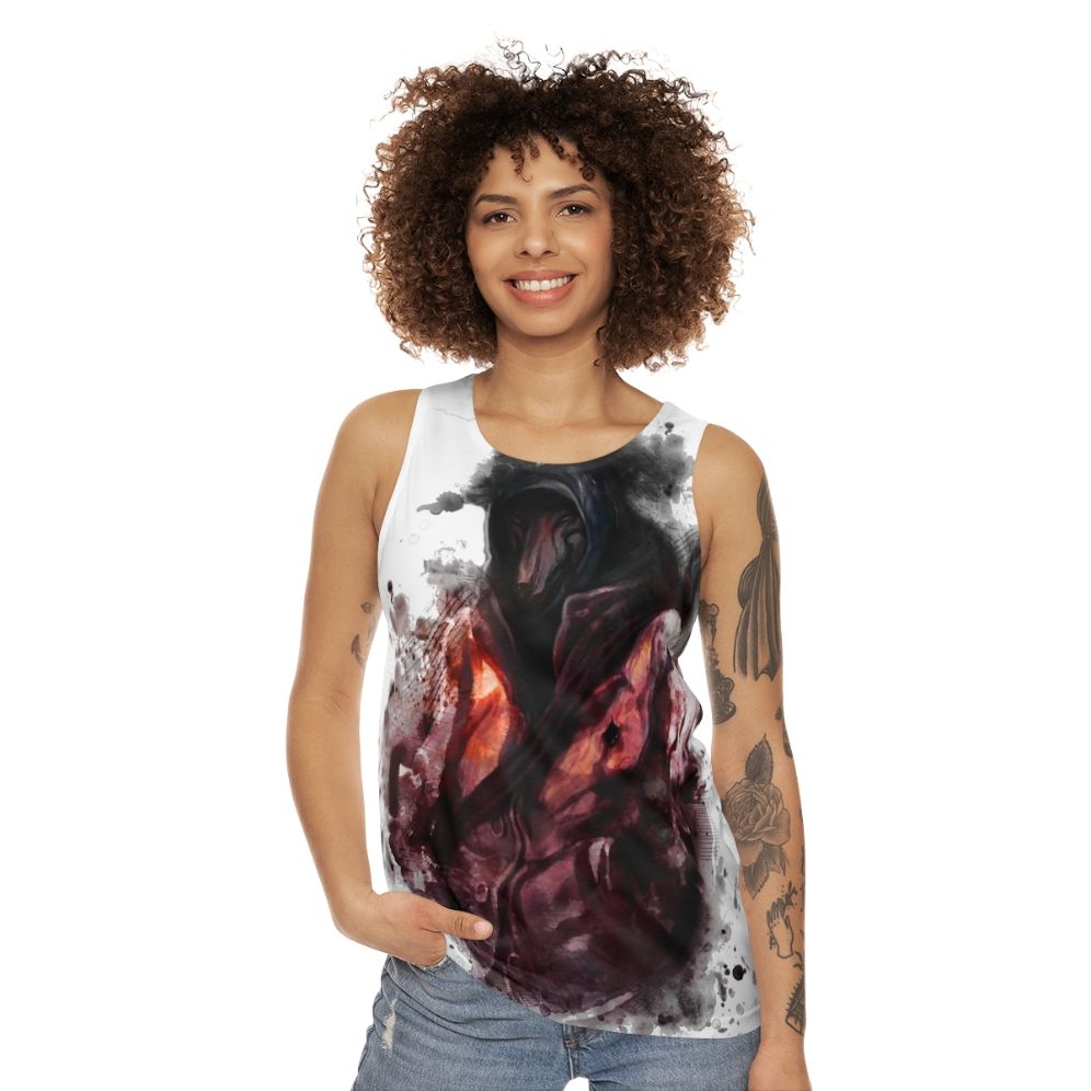 Darkwood Unisex Tank Top with Horror-Themed Design - women