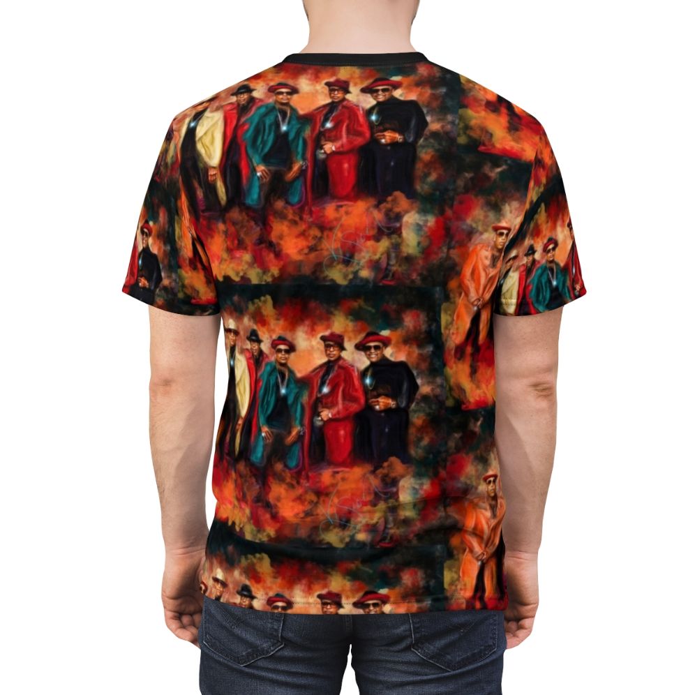 Photograph of a person wearing a culture design all-over-print t-shirt - men back