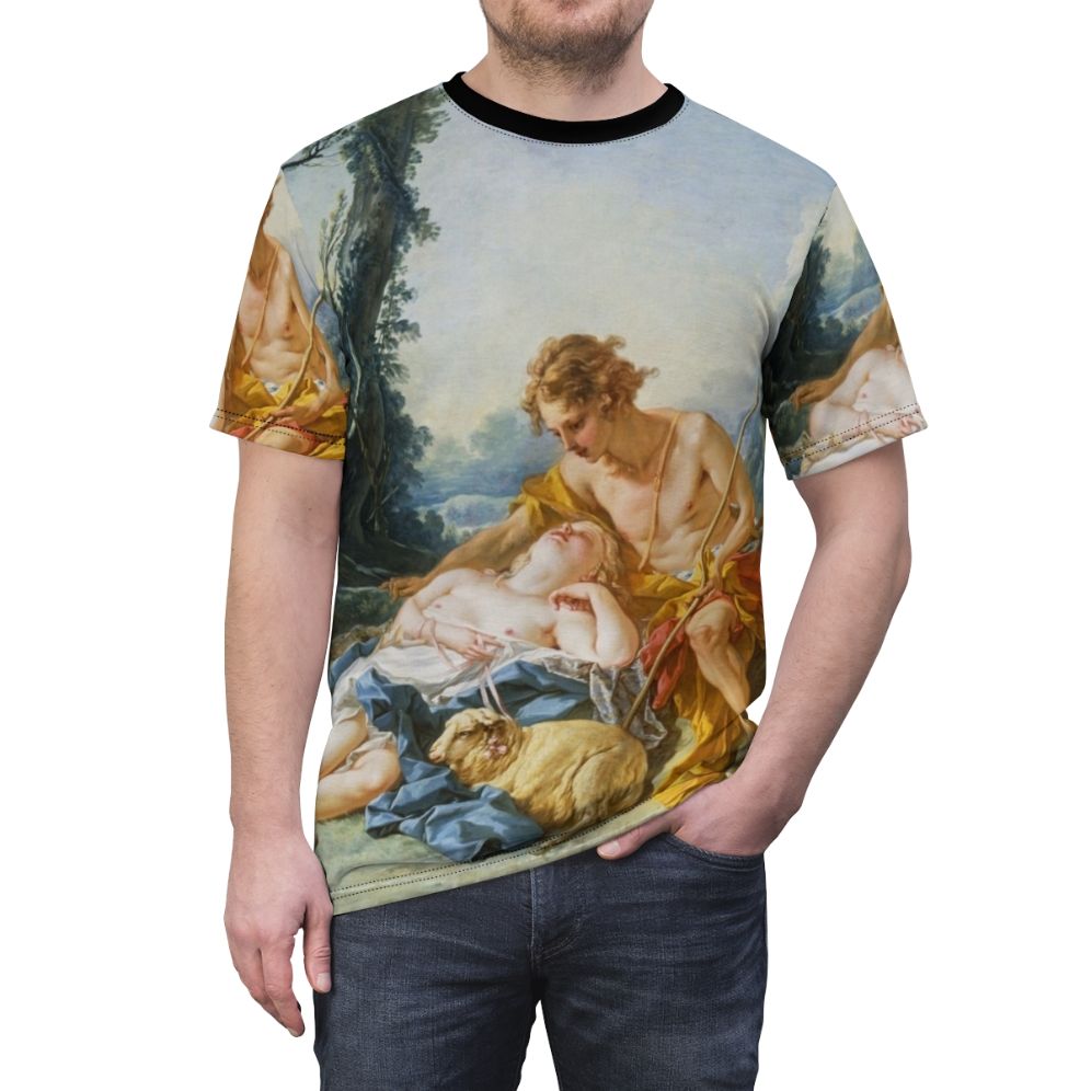 Daphnis and Chloe inspired French art t-shirt featuring a painting by François Boucher - men front