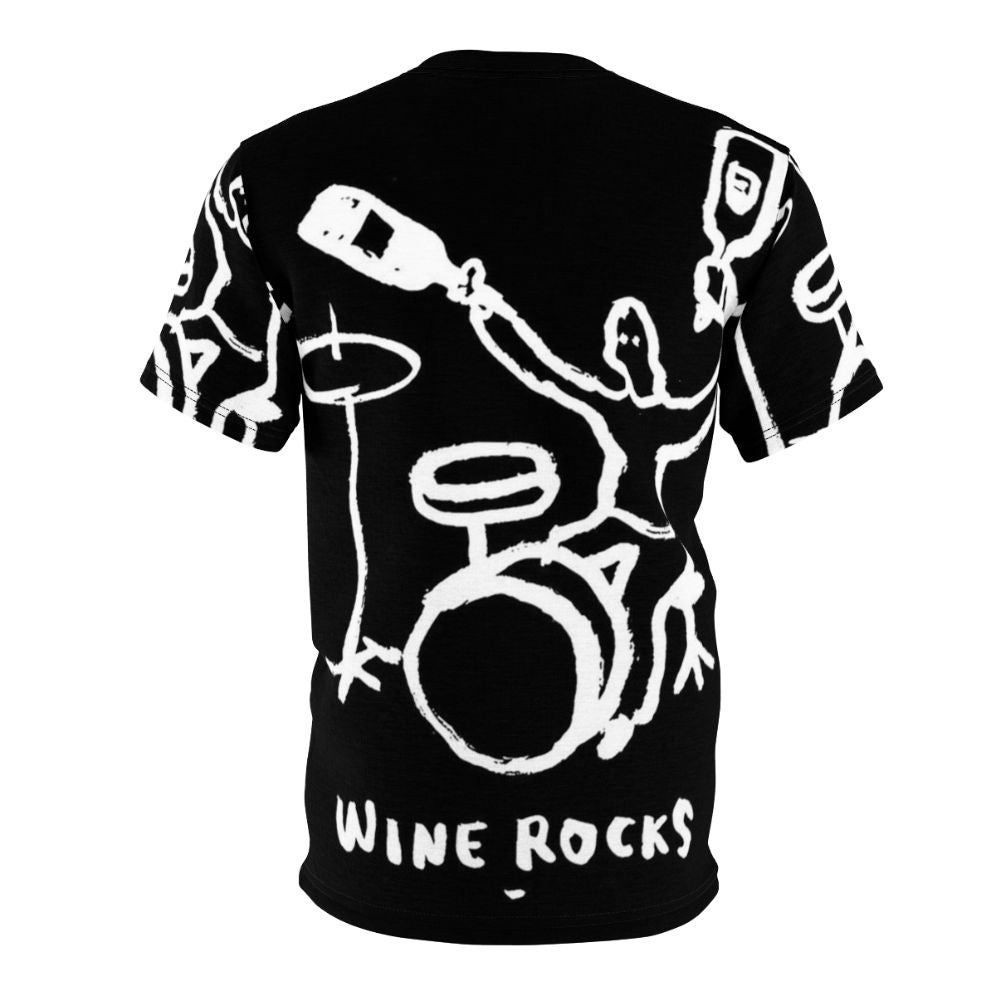 Stylish t-shirt featuring a collage of rocks, musical instruments, and other music-related elements - Back