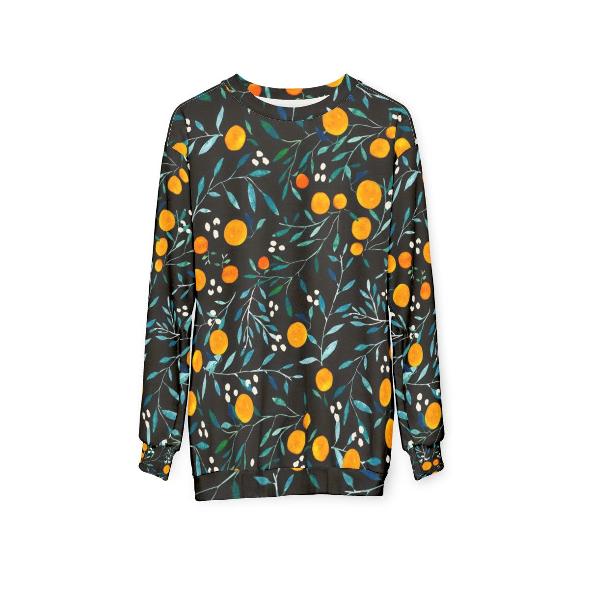 Oranges watercolor floral pattern sweatshirt - hanging