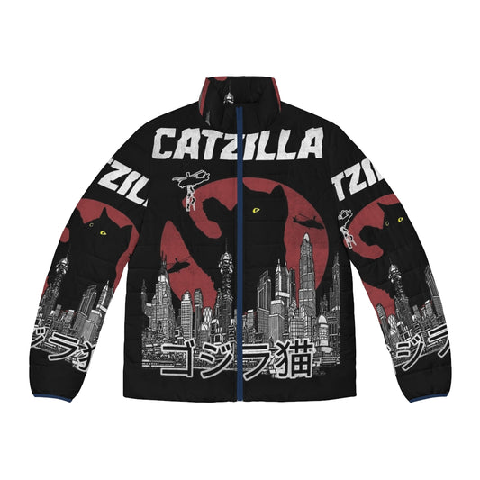 Catzilla Vintage Puffer Jacket - Stylish cat-themed apparel for cat lovers