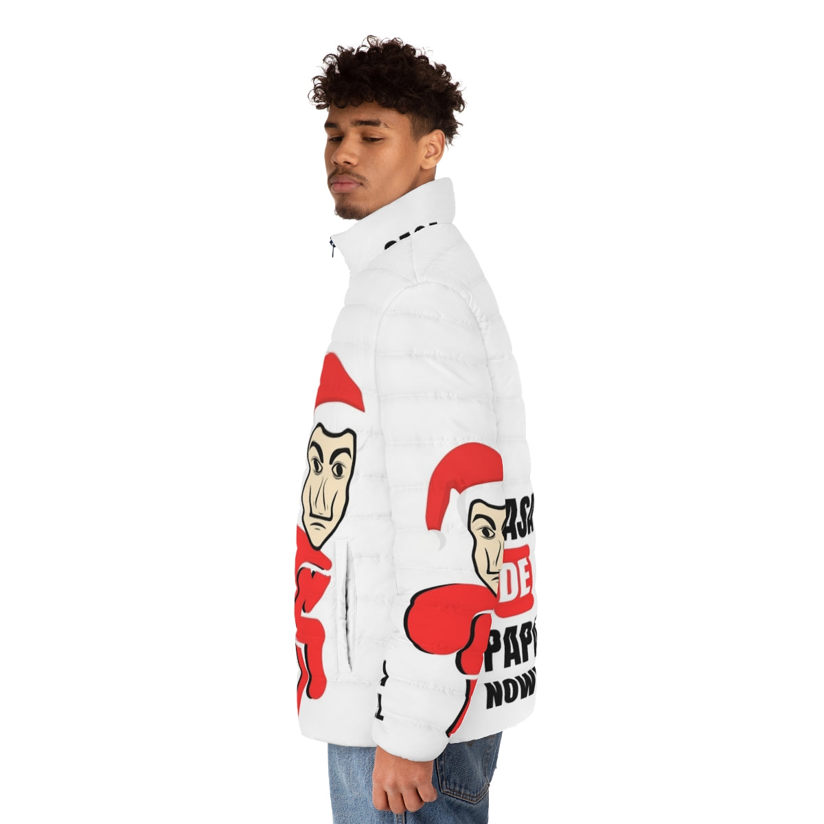 Casa de Papel Money Heist Puffer Jacket with iconic character designs - men side left