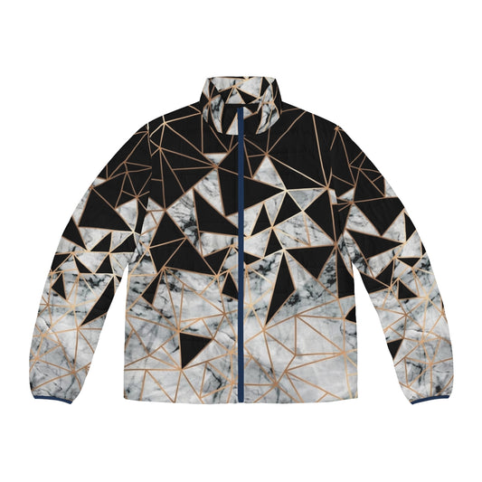 Marble polygon patterned puffer jacket