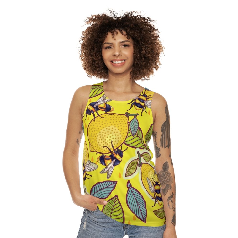 Yellow Lemon and Bee Garden Unisex Tank Top - women